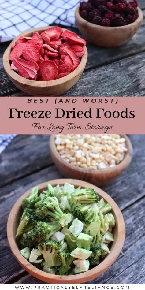 Best Freeze Dried Food (& Worst!) for Long-Term Food Storage: Prepper Pantry Stockpile - Stock your prepper pantry with the best freeze dried food storage! From freeze dried strawberries to freeze dried broccoli, there is so many options when it comes to freeze dried meals for your family. long term food storage ideas | emergency preparedness Freeze Drying Food Ideas, Best Freeze Dryers, Healthy Freeze Dried Meals, Using Freeze Dried Food, How To Store Freeze Dried Food, Harvest Right Freeze Dryer Ideas, Retired At 40 Freeze Dried, Freeze Dried Fruit Powder, Best Meals To Freeze Dry