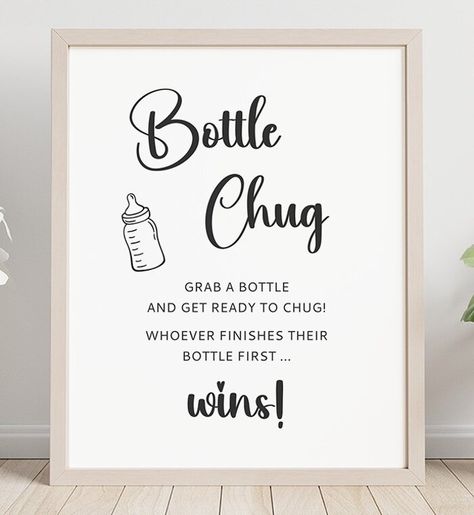 With the Bottle Chug Sign Printable, you'll add a fun and memorable activity that's sure to bring laughter and entertainment to the guests. Simply download, print, and enjoy! Chug The Bottle Baby Shower Game, Bottle Chug Baby Shower Game, Baby Bottle Chugging Game, Bottle Chugging Baby Shower Game, Bottle Chug Game, Bottle Chug, Pink Pumpkin Baby Shower, Baby Shower Messages, Pink Pumpkin