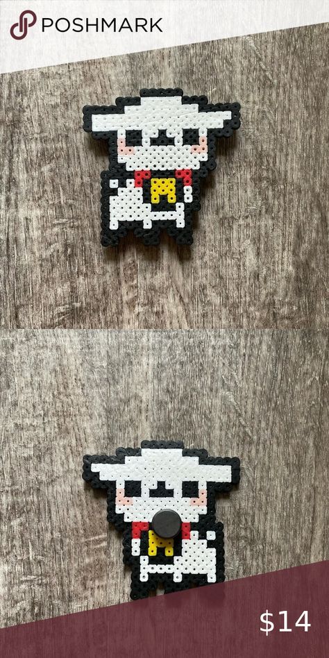 Little Lamb magnet perler beads handmade collectible Cult Of The Lamb Perler Beads, Alt Crafts, Cute Goats, Fuse Beads, Beads Handmade, Perler Bead Patterns, Bead Patterns, Perler Bead, Perler Beads