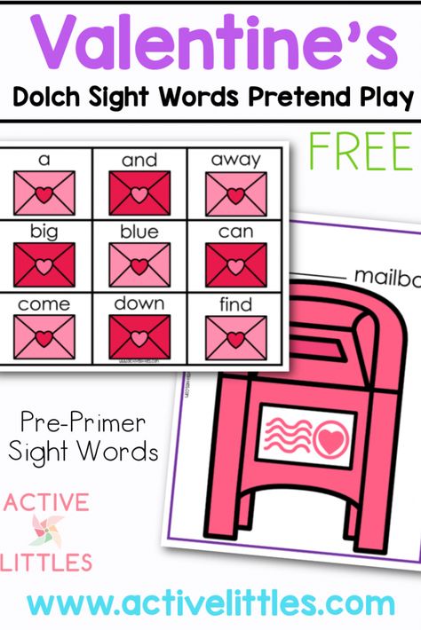 Valentine’s Day Sight Word Free Printable (Pre-Primer) - Active Littles Valentine Sight Word Activities, Valentines Sayings, February Centers, Valentine Sight Words, Winter Centers, Tk Ideas, Preschoolers Activities, Valentine's Activities, Valentine Worksheets