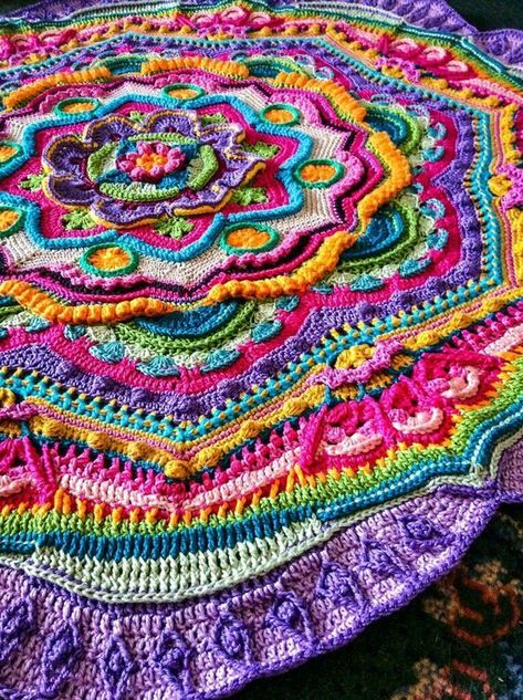 Mandala Madness by Helen Shrimpton - One of the most beloved patterns of all time, designed by ultra-talented Helen Shrimpton of... Crochet Color Combos, Temperature Blanket Crochet Color Combos, Temperature Blanket Crochet, Temperature Blanket, Crochet Bedspread Pattern, Crochet Mandala Pattern, Crochet Motif Patterns, Crochet Bedspread, Crochet Square Patterns