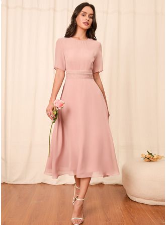 Knee Length Bridesmaid Dresses Casual, Fancy Dinner Dress Knee Length, Long Sleeve Elegant Dresses Formal, Short Bridesmaid Dresses With Sleeves, Simple Dresses Casual Classy Midi, Fall Bridesmaid Dresses With Sleeves, Dusty Rose Midi Dress, Aline Dresses Casual Classy, Modest Midi Dress Classy