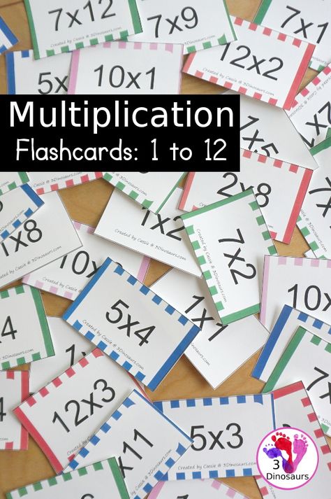 Free Multiplication Flash Cards Printables - with multiplication from 1 to 12 with white, red, green, pink and blue options for the cards with 8 cards on each page - 3Dinosaurs.com #mathflashcards #printableflashcards #freeprintable #3dinosaurs #multiplicationflashcards #thirdgrade #fourthgrade #multiplication Multiplication Flash Cards Printable, Flashcard Template, Kindergarten Mathematics, Multiplication Games Free, Multiplication Flash Cards, Multiplication Cards, Math Flash Cards, Multiplication Flashcards, Math Kindergarten