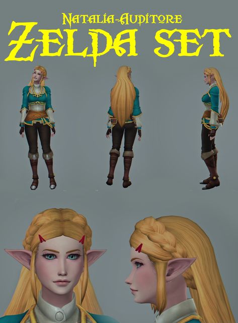 Zelda Set  [#ts4_adult_hair]  [#ts4_adult_fullbody]  [#ts4_adult_shoes]  [#ts4_bacc_elf] Sims 4 Cc Link Zelda, Sims 4 Cc Zelda, Sims 4 Elf Cc, Zodiac Challenge, Sims Historical, Natalia Auditore, Ts4 Medieval, Hair Ts4, Clothes Furniture