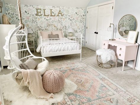 Hanging Swing Chair In Girl's Room Reveal | Bless This Nest Zimmer Diy, Toddler Girl Room, Girls Rooms, Baby Rooms, Girl’s Room, Swing Chair, Daughters Room, Rooms Reveal, Girl Bedroom Decor