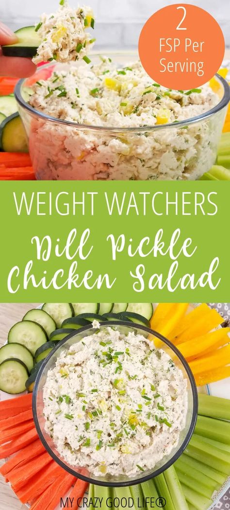 This healthy Dill Pickle Chicken Salad is a delicious low carb chicken salad recipe. A similar and healthy Chick-Fil-A chicken salad alternative, you can enjoy the salty and creamy recipe as a dill pickle dip, as a chicken salad sandwich, or as a salad topping. Low Carb Weight Watchers | 2 FSP | #pickles #chicken #weightwatchers Low Carb Chicken Salad Recipe, Dill Pickle Chicken Salad, Pickle Chicken Salad, Dill Pickle Chicken, Pickle Chicken, Weight Watchers Salad, Low Carb Chicken Salad, Dill Pickle Dip, Recipes Broccoli