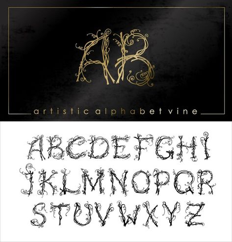 Artistic alphabet font from stylized vine letter Vine Letters, Tree Branch Tattoo, Letters Tattoo, Vine Font, Vine And Branches, Brand Guidelines Template, Branch Tattoo, Omerta Tattoo, Bank Branch