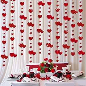 Amazon.com: pinkblume 52Ft Red Heart Garland Metallic Glitter Hanging Heart Streamer Banner for Anniversary Mother's Day Valentines Day Engagement Wedding Bridal Shower Bachelorette Hen Party Decorations Supplies : Home & Kitchen Streamer Banner, Hen Party Decorations, Red Garland, Wedding Anniversary Decorations, Anniversary Party Decorations, Heart Garland, Anniversary Decorations, Hanging Hearts, Valentines Day Party