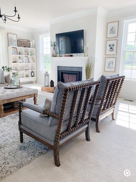 Blue Accent Chairs In Living Room, Costal Living Room Accent Chairs, Accent Chairs Coastal Theme, 2 Accent Chairs Living Rooms Farmhouse, Gray Couch White Chairs, 2 Accent Chairs Living Rooms Ideas, Spool Chairs Living Room, Chambray Sofa Living Room, 4 Accent Chairs Living Room