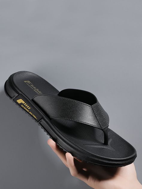 Black     Letter Flip Flops    Men Shoes Men Flip Flops, Mens Sandals Fashion, Chinese Shoes, Branded Shoes, Men's Slippers, Flip Flops Style, Guitar Center, Black Flip Flops, Leather Flip Flops