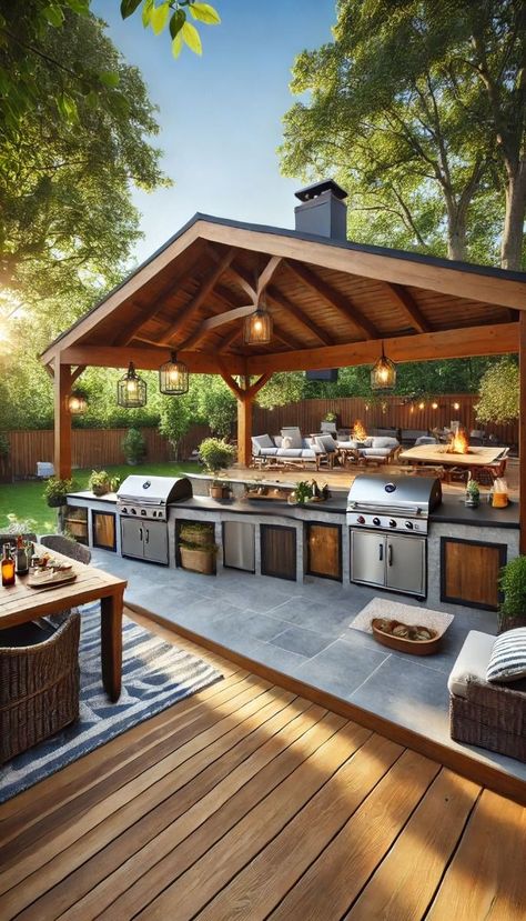 Discover the best backyard covered outdoor kitchen ideas and designs. Get inspired by top-rated kitchens that combine functionality, style, and durability for the ultimate outdoor cooking experience. Unique Backyard, Grill Patio, Covered Outdoor Kitchens, Outdoor Kitchen Ideas, Modern Backyard Landscaping, Backyard Kitchen, Kitchen Patio, Bbq Kitchen, Outdoor Kitchen Patio