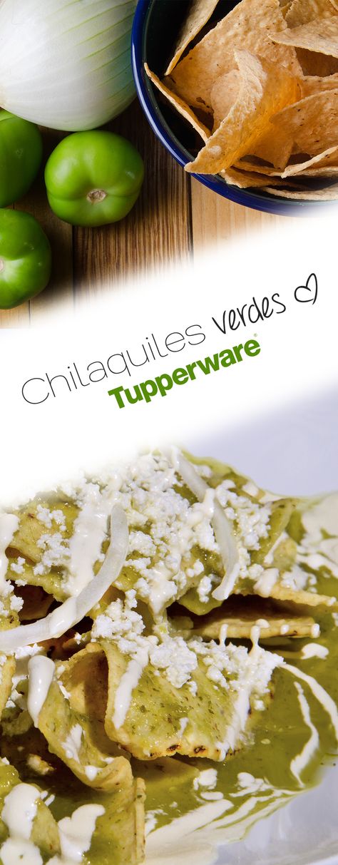 Chilaquiles verdes Ingredientes: c/s totopos  1tz salsa verde  100gr pollo deshebrado  1tz queso rallado  c/s cebolla picada  c/s crema  c/s= cantidad suficiente  Preparación:  1. Colocar una tz de totopos en un Crystalware Redondo Chico y bañarlos con la mitad de la salsa verde, agregar otra capa de totopos y bañarlos con el resto de la salsa.  2. Llevar al microondas con la válvula abierta por 1:30 min al 100% de la potencia. Retirar, agregar el pollo y regresar al microondas por otros 40 seg Salsa Verde, Bolivia, Tupperware, Cereal