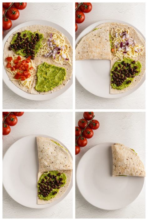 Tortilla Hack Recipe TikTok Folded Quesadillas - 4 Sons 'R' Us Guacamole Tortilla Wrap, Guacamole Wrap Recipes, Tiktok Quesadilla, Guacamole Quesadilla, Guacamole Wrap, Tortilla Hack, Guacamole Ingredients, Recipe Tiktok, Tortilla Wrap