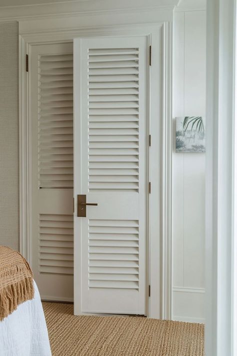 Keep your bedroom feeling light and airy with louvered closet doors. Perfect for adding texture and a tropical vibe to your space. 🌴✨ #LouveredDoors #TropicalVibes #BedroomStyle #ElevatedCloset Louvered Door Ideas, Louvered Closet Doors, Louvered Door, Cosy Decor, Florida Design, Closet Designs, Closet Doors, Tropical Vibes, Closet Design