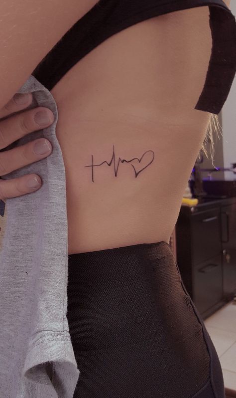 Faith Hope Love Tattoo Ideas For Women, Heart Rate Tattoo, Little Cross Tattoos, Lifeline Tattoos, Ekg Tattoo, Resilience Tattoo, Faith Hope Love Tattoo, Heartbeat Line, Heartbeat Tattoo