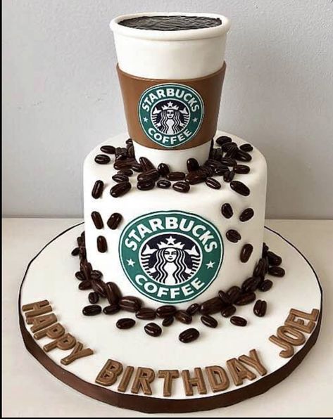 Coffee Theme Cake Ideas, Coffee Lover Cake Design, Starbucks Cake Design, Starbucks Cakes Birthday Ideas, Starbucks Birthday Party, Cake Design For Men, Starbucks Cake, Starbucks Birthday, 14th Birthday Cakes