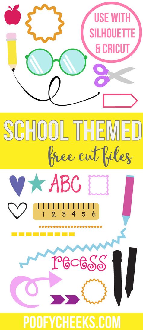 Back to School Themed Cut Files - For Silhouette and Cricut Machines - Vector Files - Poofy Cheeks Cricut Templates, Cricut Svg Files Free, Cricut Supplies, Silhouette School, School Teacher Gifts, Free Cut Files, Cricut Free, School Themes, Silhouette Cameo Projects