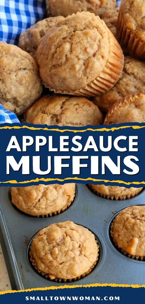 Whip up a batch of this back to school recipe! You'll want to freeze some for a quick and easy breakfast on the go. Loaded with walnuts, rolled oats, cinnamon, and brown sugar, these moist applesauce muffins are wholesome, flavorful, and satisfying! Oatmeal Applesauce Muffins, Applesauce Muffin Recipe, Breakfast Muffin, Applesauce Muffins, Apple Breakfast, Easy Autumn Recipes, Oat Muffins, Homemade Muffins, Fall Recipe