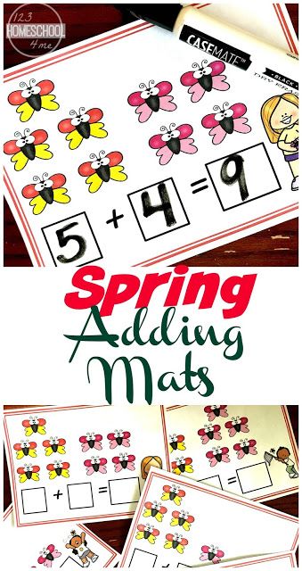 FREE Spring Addition Mats to help preschool and kindergarten age kids practice adding to 10. This is such a fun hands on math activity perfect for making 10 Butterfly Centers Kindergarten, Addition Games Kindergarten, Addition Mats, Kindergarten Spring, Printable Butterfly, Spring Kindergarten, Butterfly Spring, Addition Games, Spring Math