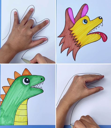 Cute DIY Animal Drawing Tricks for Kids | animal, drawing | How To Draw Any Animal With Your Hand :) | By Kids Art & Craft Drawing Tricks For Kids, Drawing Tricks, Hand Art Kids, Preschool Coloring Pages, Drawing Activities, Animal Drawing, Cute Diy, Paper Crafts Diy Tutorials, Paper Crafts For Kids