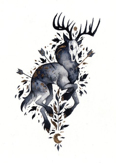 Stag Drawing, Stag Illustration, Stag Art, Stag Tattoo, Watercolour Sketchbook, Deer Tattoo, Moth Art, Illustration Styles, Deer Art