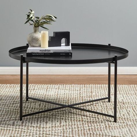 Round Black Coffee Table, Round Coffee Table Styling, Round Coffee Table Decor, Coffee Table Decor Living Room, Round Metal Coffee Table, Black Coffee Table, X Coffee Table, Steel Coffee Table, Table Decor Living Room