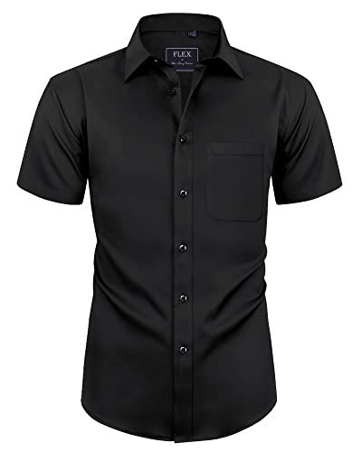 siliteelon Men's Short Sleeve Dress Shirt Stretch No Iron Plain Regular Fit Casual Business Shirt with Pocket Short Sleeve Black Dress, Black Dress Shirt Men, Shirt Wrinkles, Solid Dress Shirt, Business Casual Shirts, Short Sleeve Dress Shirt, Fitted Dress Shirts, Business Shirts, Mens Short Sleeve Shirt