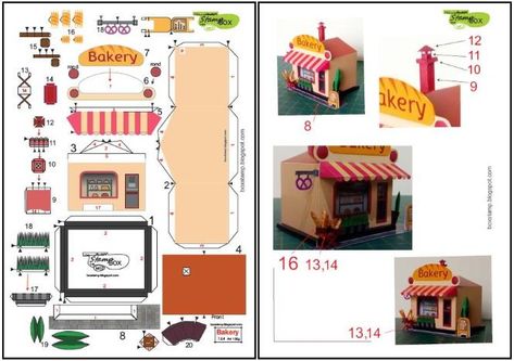 PAPERMAU: A Miniature Bakery Shop Paper Model - by RonaldoM / Stamp Box Bakery Papercraft, Miniature Bakery Printables, Bakery Printables, Clay Bakery, Bakery Miniature, Shapes Project, Cube Craft, Paper Diorama, Paper Models House