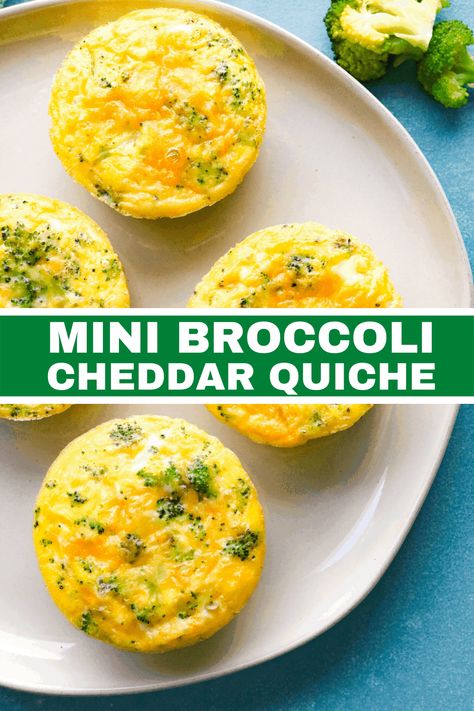 Crustless Quiche Muffins, Broccoli Cheese Quiche, Crustless Broccoli Quiche, Broccoli Quiche Recipes, Quiche Recipes Crustless, Broccoli Cheddar Quiche, Cheddar Quiche, Mini Quiche Recipes, Egg Bites Recipe