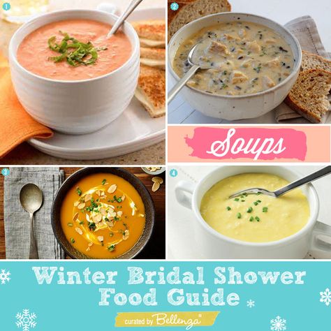 Soup Bridal Shower Ideas, Evening Bridal Shower Food, Bridle Shower Food, Winter Bridal Shower Food Ideas, December Bridal Shower Ideas, Winter Bridal Shower Ideas, Winter Baby Shower Food, Winter Bridal Shower Themes, Bridal Shower Food Ideas