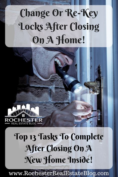 Change Or Re-Key Locks After Closing On A Home! - http://www.rochesterrealestateblog.com/top-13-tasks-complete-after-closing-home/?utm_content=buffera2984&utm_medium=social&utm_source=pinterest.com&utm_campaign=buffer via @KyleHiscockRE Closing Costs For Buyer, After Closing On A House, Closing On House, House Closing, Homeowner Tips, Key Locks, Airbnb House, Real Estate Articles, Packing To Move