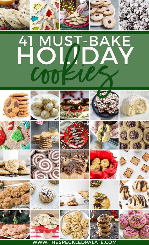 The holiday season is here! Celebrate by baking these 41 holiday cookie recipes that are perfect for Santa, family members, friends, neighbors, teachers and more! | Christmas Cookies | Holiday Baking | Christmas Baking | Drop Cookies | Shaped Cookies | Cut Out Cookies | No Bake Cookies | Drop Cookies | Easy Entertaining | #speckledpalate #sweetestseasoncookies via @speckledpalate Christmas Cookie Recipes Holiday, Holiday Baking Christmas, Cookies Holiday, Best Holiday Cookies, Christmas Baking Recipes, Baking Christmas, Christmas Foods, Shaped Cookies, Cookies Easy