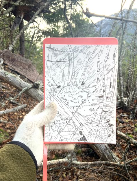 Plein air sketching - drawing in winter - drawing outside - plein air - landscape drawing Plein Air Drawing, Plein Air Sketch, Sketching Outside, Outdoor Sketching, Drawing Outside, Winter Drawing, Daily Sketchbook, Winter Drawings, Art Lessons Middle School