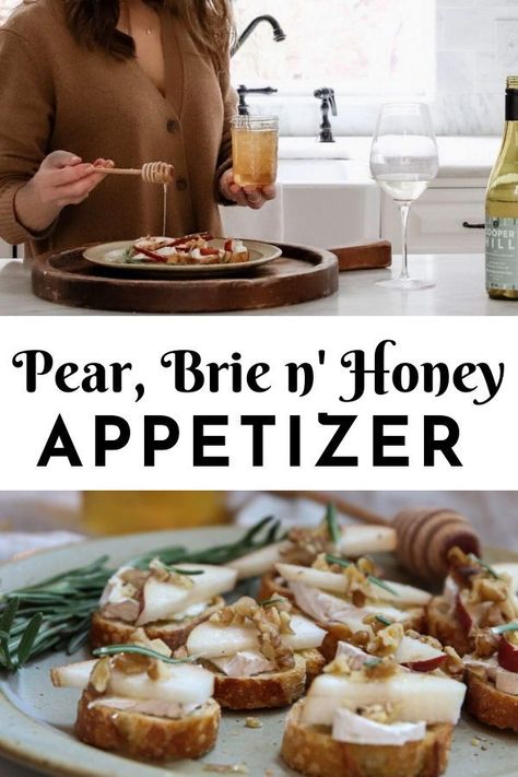 Pear And Brie Crostini, Brie Pear Crostini, Pear Cheese Appetizer, Pear Crostini Appetizers, Pear And Cheese Appetizer, Pear And Brie Appetizer, Brie Pear Appetizer, Pear Appetizer Recipes, Pear Brie Appetizer