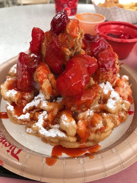 Savory Funnel Cake Ideas, Funnel Cake Ideas, Savory Funnel Cake, Grub Hub, Funnel Cake Recipe, Funnel Cakes, Cake Hacks, Fair Food, Sale Ideas