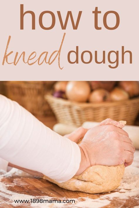 woman kneading bread dough on floured countertop with title saying how to knead dough Crazy Dough, Bread Wreath, Japanese Bread, Loaves Of Bread, Kneading Dough, Dairy Free Yogurt, The Whoot, Pull Apart Bread, Bread Bun