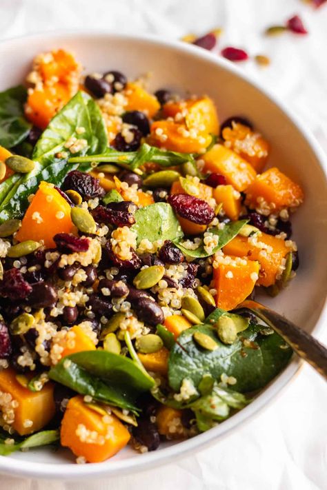 Butternut Squash Black Bean Orzo, Spinach Squash Salad, Lentil Butternut Squash Salad, Quinoa Recipes Butternut Squash, Black Beans And Butternut Squash, Roasted Butternut Squash Pasta Salad, Squash And Black Bean Recipes, Beans Squash And Corn, Beans Squash Corn Recipe