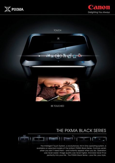 Print ad for launch of Canon Pixma black printer series // Design: Kristine Li // Agency: Creaxis Design Printer Creative Ads, Printer Ads, Canon Cameras, Banners Design, Social Media Branding Design, Key Art, Hp Printer, Keys Art, Social Media Branding