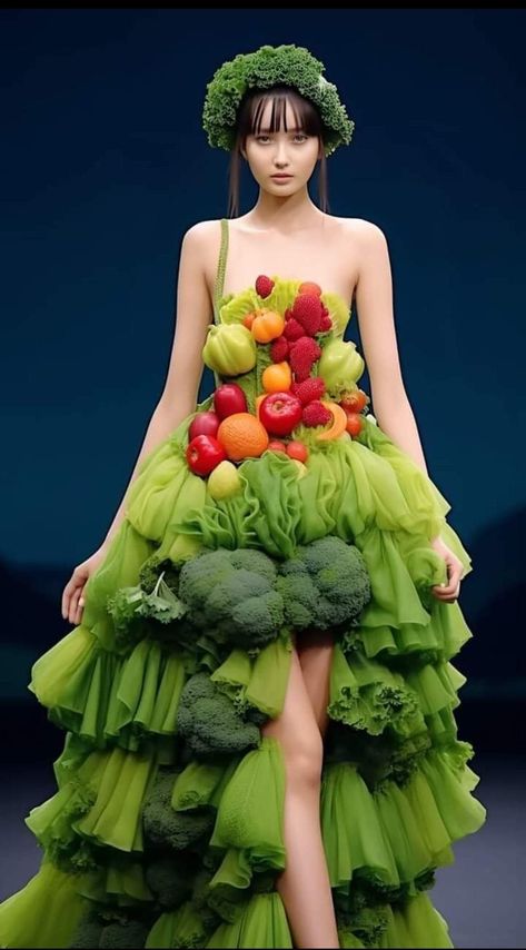 Fruit Photoshoot, Recycled Dress Ideas, Get Rid Of Ticks, Vegetable Dress, Vegetable Costumes, Cake Costume, Hunger Games Outfits, Fruit Costumes, Moschino Fashion