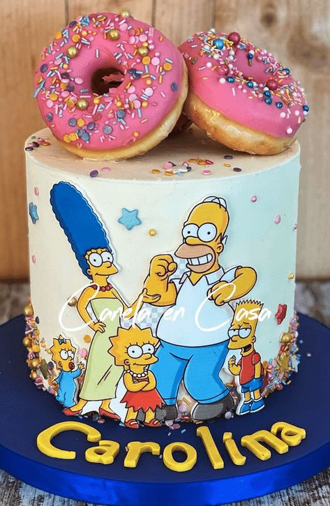 Simpsons Cake Birthday, The Simpsons Cake, Simpsons Desserts, The Simpson Birthday Cake, Homer Cake The Simpsons, Homer Simpson Donut Cake, Bolo Simpsons, Homer Simpson Cake, Simpsons Cake