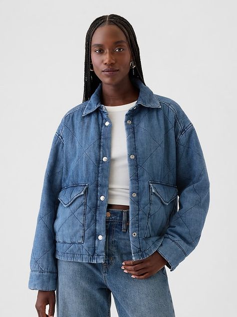 Saw this on Gap: Denim Shirt Jacket, Quilted Denim, Demin Jacket, Denim Quilt, Cozy Coats, Water Saving, Women's Jackets, Denim Jackets, Coats And Jackets