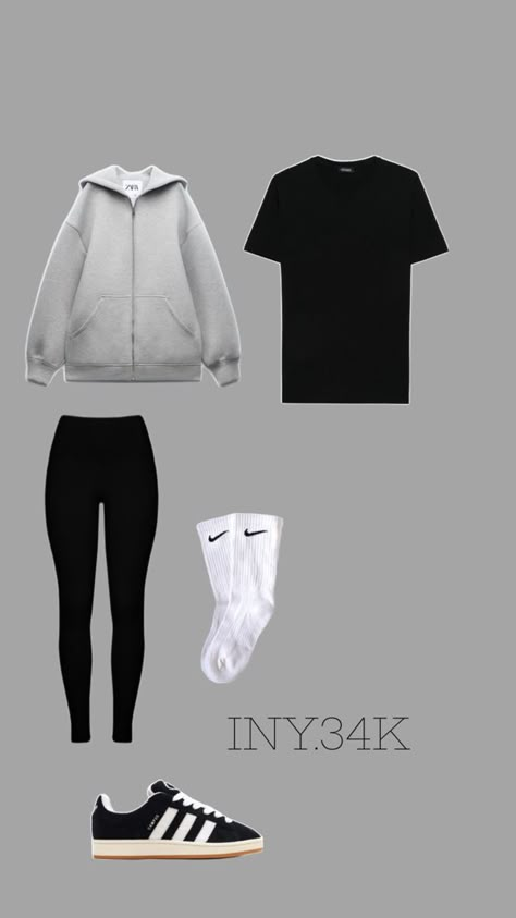 Outfit Ideas Black Converse, Cute Outfits With Adidas Campus, School Outfits Collage, Outfit Legging Noir, Outfit Ideas Hiver, Outfit Ideas Sport, Ootd Legging, Outfit Noir, Outfits For Dance