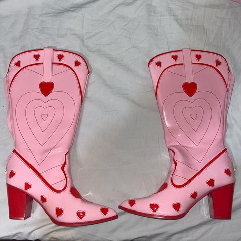 DOLLSKILL BOOTS YRU pink and red heart space cowboy... - Depop Red Cowgirl Boots Aesthetic, Valentines Day Colors, Red Platform Cowboy Boots, Heart Cowboy Boots, Dollskill Boots, Pink Heart Cowboy Boots, Midwestern Princess, Cherry Jubilee, Club Vibes