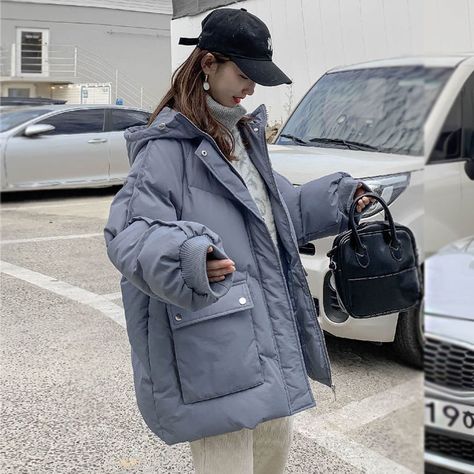 Down Jacket Female Winter 2022 Parkas Down Jacket Women Down Coats Thick Parkas Women's Winter Down Lace Overalls, Padded Jacket Women, Short Bread, Female Coat, Long Parka, Oversize Women, Korean Casual, Oversized Jacket, Coat Women