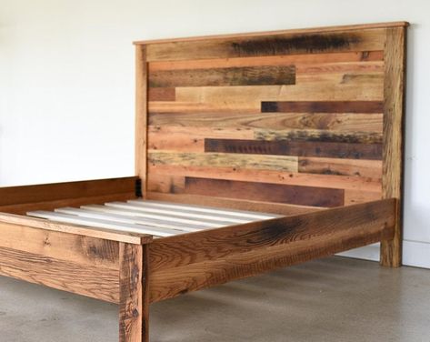 Reclaimed Wood Bed, Rustic Wood Bed, Rustic Bed, Rustic Bed Frame, Rustic Nightstand, Solid Wood Chairs, Building Process, Into The Wood, Reclaimed Wood Projects