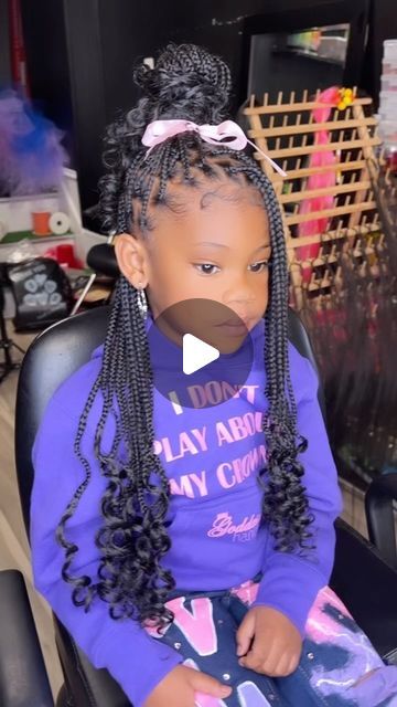 Knotless Braids Little Kids, Hairstyles For Little Black Girls Kids Easy Braids, Knotless Box Braids For Little Kids, Kid Boho Knotless Braids, Box Braids Kids Hairstyles, Kids Knotless Braids With Curls, Box Braid Hairstyles For Kids, Free Hand Hairstyles For Kids, Kids Knotless Box Braids With Curly Ends