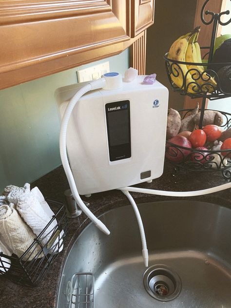 A sustainable medical grade water ionizer/machine called the Leveluk K8 attached to a kitchen sink. Kangen Machine, Alkalized Water, Hard Water Spots, Water Ionizer, Kangen Water, Beauty Water, Sustainable Kitchen, Environmental Sustainability, Baby Formula