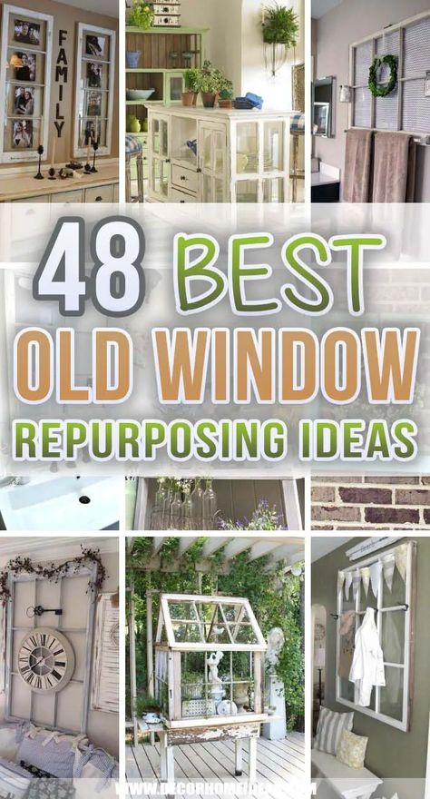 via @decorhomeidea Diy Old Windows Ideas, Antique Windows Repurposed, Old Window Ideas, Old Window Art, Old Window Crafts, Window Frame Crafts, Old Wood Windows, Old Window Decor, Old Window Panes