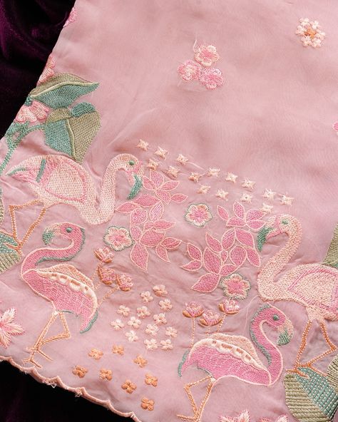 Silken’s Sheer Luxury Collection "Grace meets elegance in this exquisite organza suit adorned with intricate Parsi Gara embroidery of flamingos. A perfect blend of tradition and contemporary charm. For all products related queries please DM us🌸 [ Parsi Gara Embroidery, Parsi, Gara Work, Parsi Gara, Gara Handwork, Parsi Style, Gara Handwork, Potlis, Ethnic Potlis, Indian Heritage Craft, Indian Embroidery, Quirky Tales, Timeless Beauty, Flamingo's design', flamingo suits] #SilkenWeaves #Pars... Flamingo Suit, Parsi Gara Embroidery, Gara Embroidery, Parsi Embroidery, Organza Suit, Organza Suits, Frock For Women, Heritage Crafts, Indian Heritage