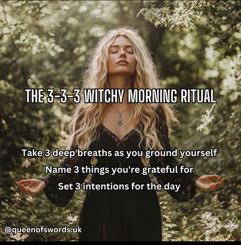 Witchy Morning Ritual, Witchcraft Vision Board, Spiritual Rituals Ideas, Witch Morning Routine, Protection Braids Witchcraft, First Of The Month Rituals Witch, Country Witch Aesthetic, Witchy Yoga, Witchy Meditation